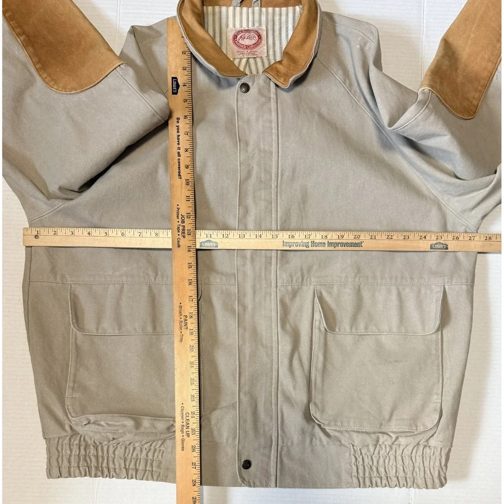 AUSTRALIAN OUTBACK - Men's VTG Beige Canvas Leather Trim Bomber Jacket - X-Large
